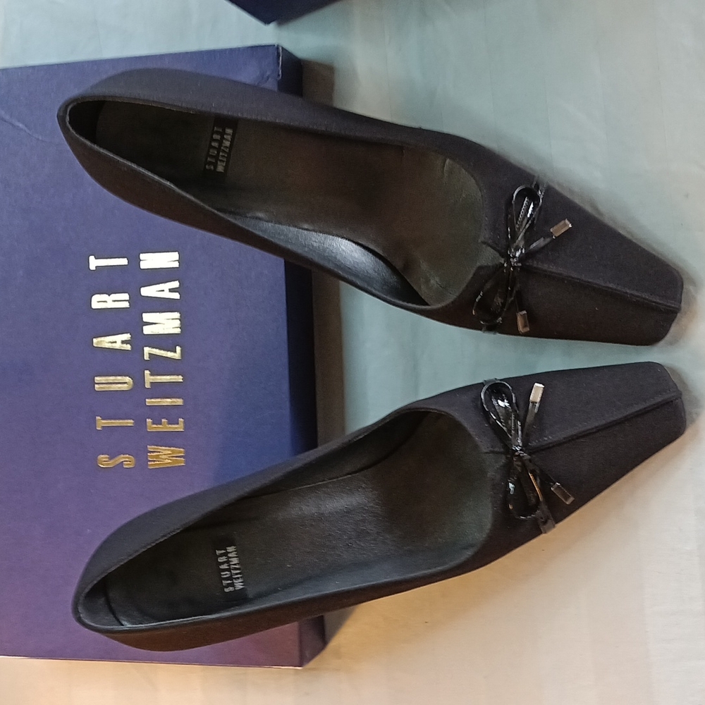 Stuart Weitzman, Black Crepe, Little Bow, Pumps, Size 9n